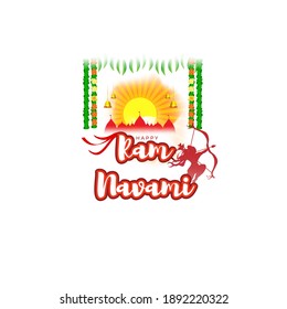 Vector illustration concept of Ram Navami greeting, Lord Rama with bow and arrow. Spring Hindu festival.