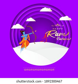 Vector illustration concept of Ram Navami greeting, Lord Rama with bow and arrow. Spring Hindu festival.