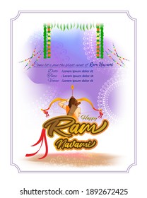 Vector illustration concept of Ram Navami greeting, Lord Rama with bow and arrow. Spring Hindu festival.