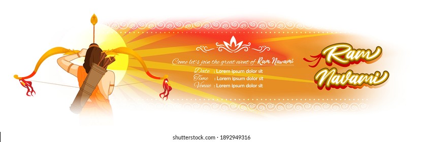 Vector illustration concept of Ram Navami greeting, Lord Rama with bow and arrow. Spring Hindu festival.