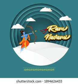 Vector illustration concept of Ram Navami greeting, Lord Rama with bow and arrow. Spring Hindu festival.