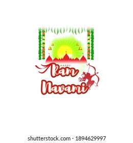 Vector illustration concept of Ram Navami greeting, Lord Rama with bow and arrow. Spring Hindu festival.