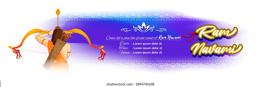 Vector illustration concept of Ram Navami greeting, Lord Rama with bow and arrow. Spring Hindu festival.