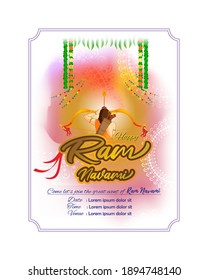 Vector illustration concept of Ram Navami greeting, Lord Rama with bow and arrow. Spring Hindu festival.