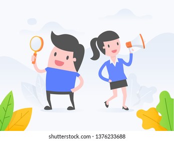 Vector illustration concept of recruitment, We are hiring. Business people  looking for new colleagues in the team.