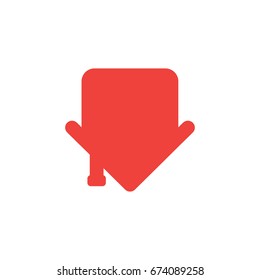 Vector illustration concept of red house icon showing down in an arrow shape on white background with flat design style.