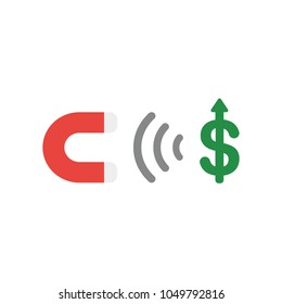 Vector illustration concept of red magnet icon attracting green dollar symbol.