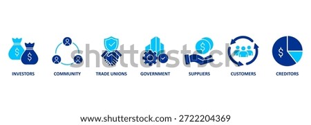 Vector Illustration concept Relationship of Stakeholders, Related of Investors, government and creditors