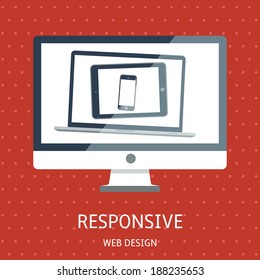 Vector illustration of concept responsive web design on red background