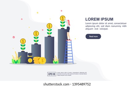 Vector illustration concept of return on investment with character. Modern illustration conceptual for banner, flyer, promotion, marketing material, online advertising, business presentation
