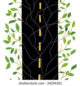 Vector illustration of a concept: road ahead to nature. Only global colors. CMYK. Easy color changes.