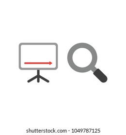 Vector illustration concept of sales chart arrow moving down with magnifying glass icon.