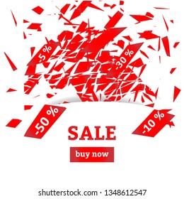 Vector illustration. concept of sales. Discounts. Abstract particles scatter after the explosion