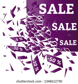 Vector illustration. The concept of sales. Discounts. Abstract particles scatter after the explosion