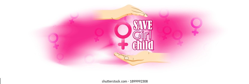 Vector illustration concept of Save Girl Child poster, spreading social awareness through showing child in hands.
