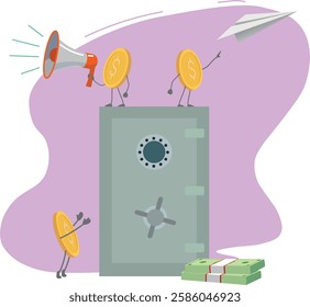 Vector illustration concept of saving finance. Cash dollars, money multiplication, safe