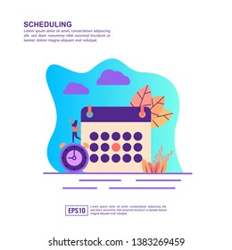 Vector illustration concept of scheduling. Modern illustration conceptual for banner, flyer, promotion, marketing material, online advertising, business presentation