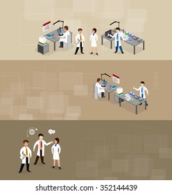 Vector illustration concept scientists in lab  with making research.