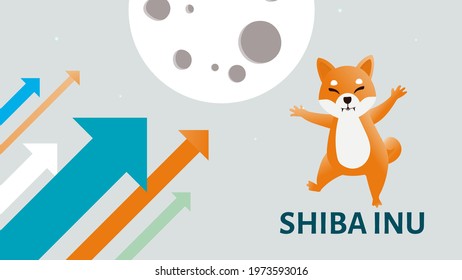 Vector illustration concept of Shiba Inu uptrend cryptocurrency. Shib dog aims and flies up to the moon on a light background svg