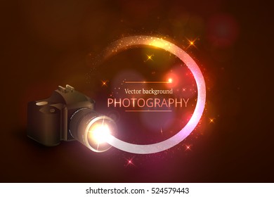 Vector illustration of the concept of shooting photos and video.Kamera and abstract film.