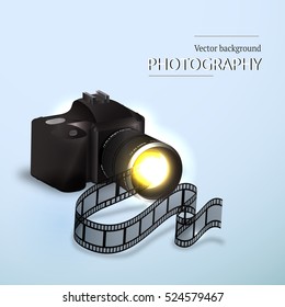 Vector illustration of the concept of shooting photos and video.Kamera and abstract film.