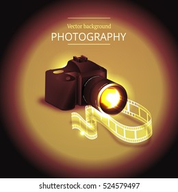 Vector illustration of the concept of shooting photos and video.Kamera and abstract film.