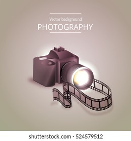 Vector illustration of the concept of shooting photos and video.Kamera and abstract film.