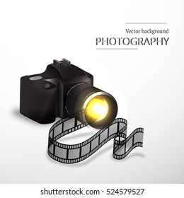 Vector illustration of the concept of shooting photos and video.Kamera and abstract film.