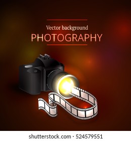 Vector illustration of the concept of shooting photos and video.Kamera and abstract film.