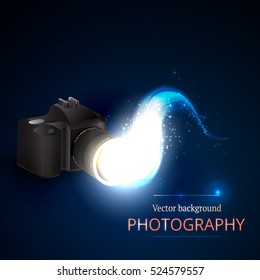 Vector illustration of the concept of shooting photos and video.Kamera and abstract film.