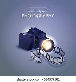 Vector illustration of the concept of shooting photos and video.Kamera and abstract film.