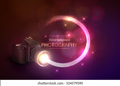 Vector illustration of the concept of shooting photos and video.Kamera and abstract film.