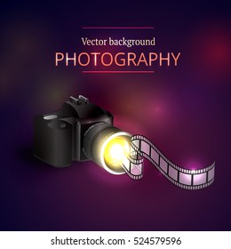 Vector illustration of the concept of shooting photos and video.Kamera and abstract film.