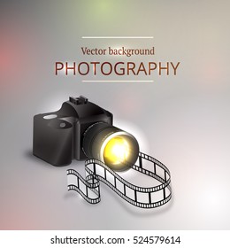 Vector illustration of the concept of shooting photos and video.Kamera and abstract film.