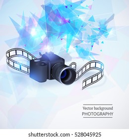 Vector illustration of the concept of shooting photos and video.Kamera and abstract film.