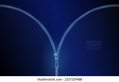Vector illustration concept, slide fastener on a blue background, accessories, decoration, style, background, metaphor, symbol of unity, friendship, teamwork.