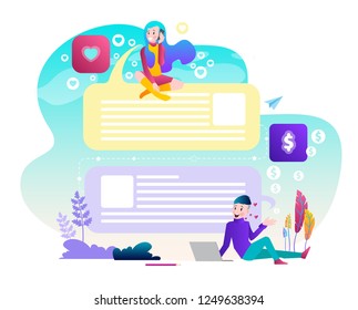 Vector illustration concept of social media, online communication, blogging. Modern flat design for online advertising, web banners and much more.