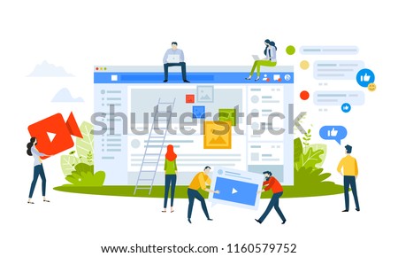 Vector illustration concept of social media apps and services. Creative flat design for web banner, marketing material, business presentation, online advertising.
