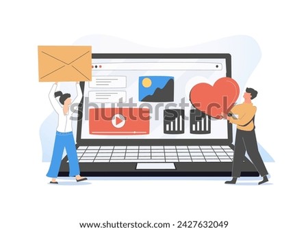 Vector illustration concept of social media. Creative flat design for web banner, marketing material, business presentation, online advertising. content marketing, website, viral, seo keyword