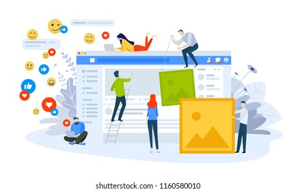 Vector illustration concept of social network. Creative flat design for web banner, marketing material, business presentation, online advertising.