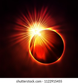 Vector illustration of a concept of space eclipse, rays of light. Abstract background.
