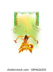 Vector illustration concept of Spring Hindu festival, Shree Ram Navami(Hindi text),written text means Shree Ram Navami, Lord Rama with bow and arrow greeting, poster, banner, flyer 