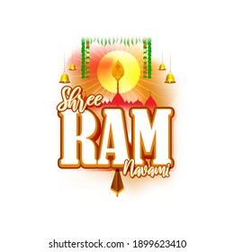 Vector illustration concept of Spring Hindu festival, Shree Ram Navami(Hindi text),written text means Shree Ram Navami, Lord Rama with bow and arrow greeting, poster, banner, flyer 