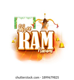 Vector illustration concept of Spring Hindu festival, Shree Ram Navami(Hindi text),written text means Shree Ram Navami, Lord Rama with bow and arrow greeting, poster, banner, flyer 