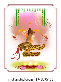 Vector illustration concept of Spring Hindu festival, Shree Ram Navami(Hindi text),written text means Shree Ram Navami, Lord Rama with bow and arrow greeting, poster, banner, flyer 