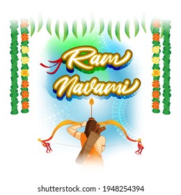 Vector illustration concept of Spring Hindu festival, Shree Ram Navami(Hindi text),written text means Shree Ram Navami, Lord Rama with bow and arrow greeting, poster, banner, flyer 