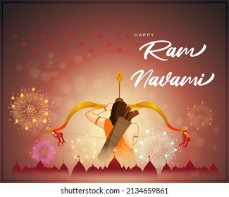 Vektor-Illustrationskonzept des Spring Hindu Festivals, Shree Ram Navami (Hindi-Text), geschriebener Text bedeutet Shree Ram Navami