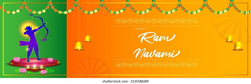 Vector illustration concept of Spring Hindu festival, Shree Ram Navami(Hindi text),written text means Shree Ram Navami