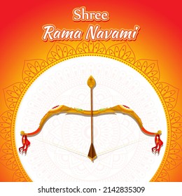 Vector illustration concept of Spring Hindu festival, Shree Ram Navami(Hindi text),written text means Shree Ram Navami, Lord Rama with bow and arrow greeting, poster, banner, flyer 