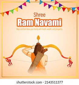 Vector illustration concept of Spring Hindu festival, Shree Ram Navami(Hindi text),written text means Shree Ram Navami, Lord Rama with bow and arrow greeting, poster, banner, flyer 